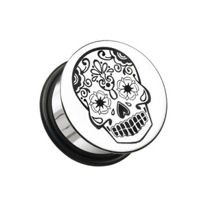 Day of the Dead Sugar Skul Hollow Back Single Flared Ear Gauge Plug-WildKlass Jewelry