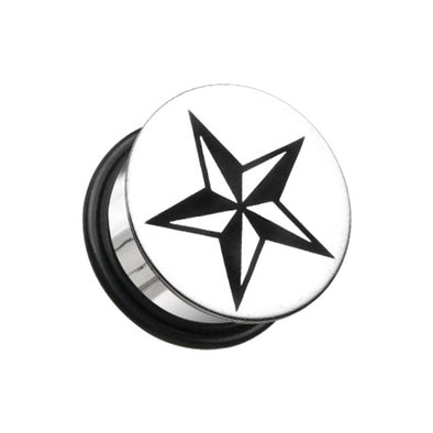 Nautical Star Hollow Back Single Flared Ear Gauge Plug-WildKlass Jewelry