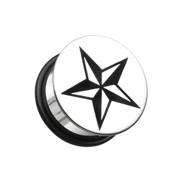 Nautical Star Hollow Back Single Flared Ear Gauge Plug-WildKlass Jewelry