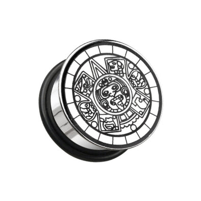 Mayan Calender Plate Hollow Back Single Flared Ear Gauge Plug-WildKlass Jewelry