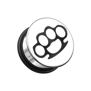 Brassknuckle Plate Hollow Back Single Flared Ear Gauge Plug-WildKlass Jewelry