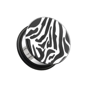 Zebra Plate Hollow Back Single Flared Ear Gauge Plug-WildKlass Jewelry