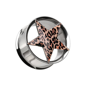 Leopard Star Hollow Double Flared Steel Ear Gauge Plug-WildKlass Jewelry