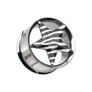 Zebra Star Hollow Double Flared Steel Plug-WildKlass Jewelry