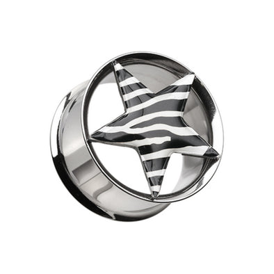Zebra Star Hollow Double Flared Steel Plug-WildKlass Jewelry