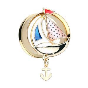 Golden Sail Boat Anchor Dangle Ear Gauge Plug-WildKlass Jewelry