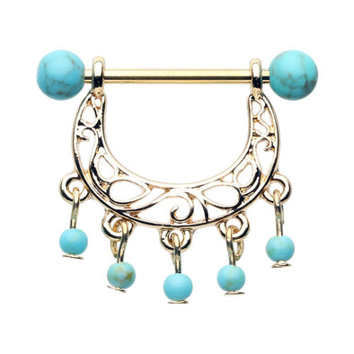 WILDKLASS Golden Turquoise Chandelier Dangle Nipple Ring-WildKlass Jewelry