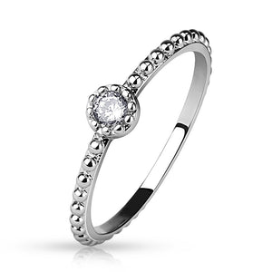 Round CZ Set Beaded Ring/Mid Ring-WildKlass Jewelry