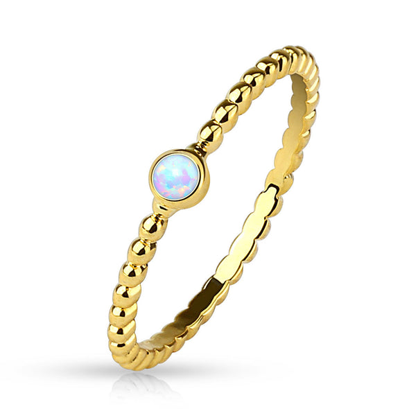 Opal Set Gold Plated Braided Stackable Ring/Mid Ring-WildKlass Jewelry
