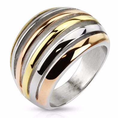 Three Tone Crescent Cut Out Ring 316L Stainless Steel-WildKlass Jewelry