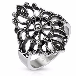 Antique Flower Burst Ring 316L Stainless Steel-WildKlass Jewelry