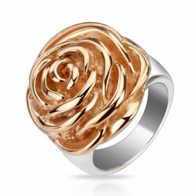 Rose Frontal Rose Gold IP Ring 316L Stainless Steel-WildKlass Jewelry