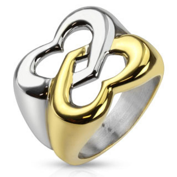 Intertwined Hearts Two Tone Ring Stainless Steel-WildKlass Jewelry