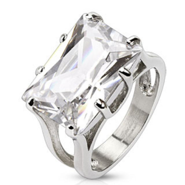 Large Rectangular Princess Cut Gem Ring Stainless Steel-WildKlass Jewelry