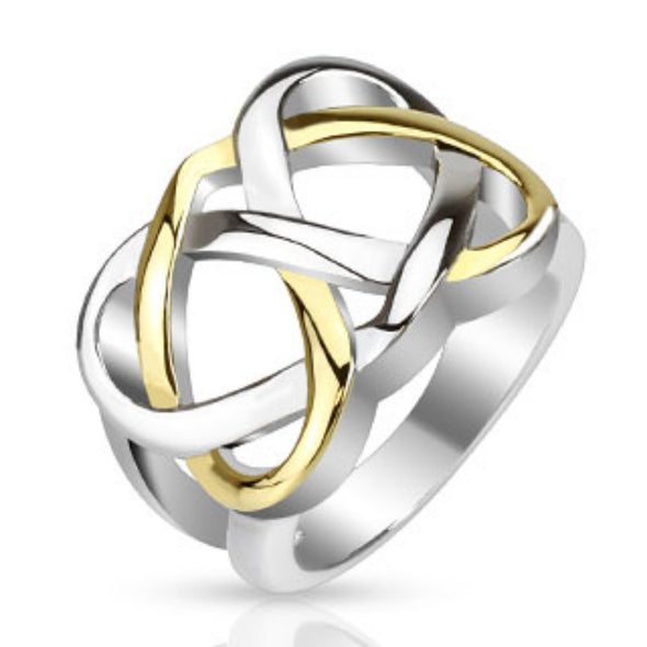 Celtic Knot Two Tone IP Frontal Ring Stainless Steel-WildKlass Jewelry