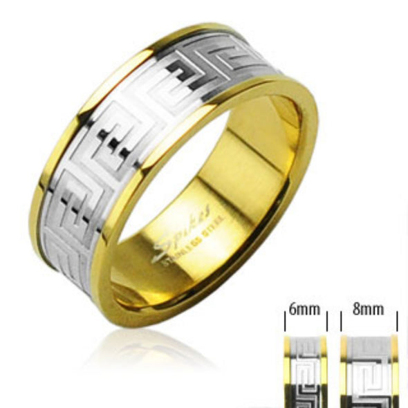Maze with Gold IP 316L Surgical Stainless Steel Ring-WildKlass Jewelry