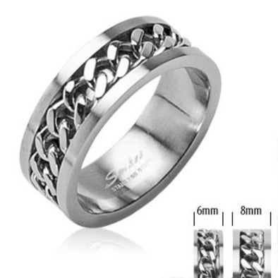 Spinning Chain Center 316L Surgical Stainless Steel Ring-WildKlass Jewelry