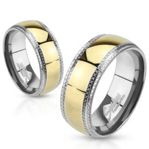 Etched Edges and Gold IP Center Stainless Steel Band Ring-WildKlass Jewelry
