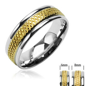 Grooved Gold IP Center 316L Surgical Stainless Steel Ring-WildKlass Jewelry