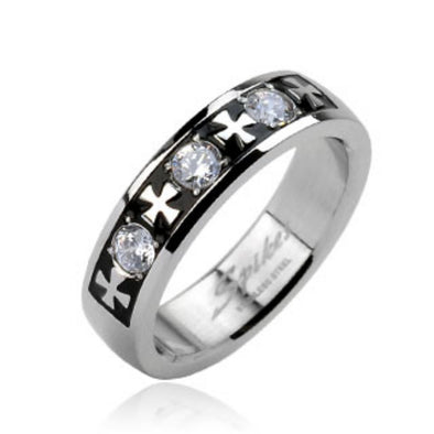 Celtic Cross with Triple Gem Ring 316L Stainless Steel-WildKlass Jewelry