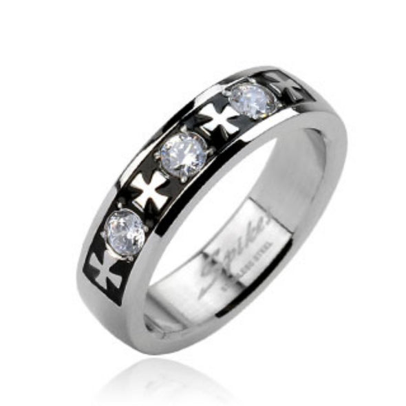 Celtic Cross with Triple Gem Ring 316L Stainless Steel-WildKlass Jewelry