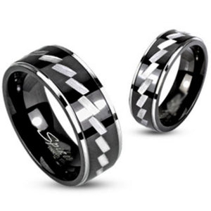 Zagged Brushed Steel Center 316L Stainless Steel Black IP 2 Tone Ring-WildKlass Jewelry