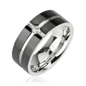 Layered Crossing Black IP with CZ Center 316L Surgical Stainless Steel Ring-WildKlass Jewelry