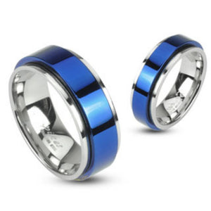 Spinning Center Blue IP 316L Stainless 2 Tone Double Layered Ring-WildKlass Jewelry