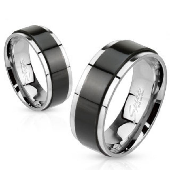 Spinner Black IP Two Toned Stainless Steel Ring-WildKlass Jewelry