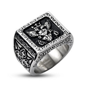 Royal Empire Shield Cast Band Ring 316L Stainless Steel with Oil Plating-WildKlass Jewelry