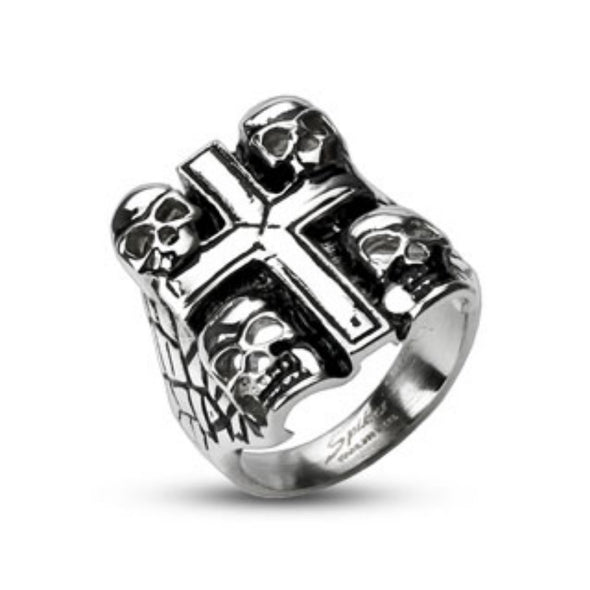 Death Skulls Cross Ring 316L Stainless Steel-WildKlass Jewelry