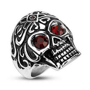 Royal Tribe Red CZ Eyed with Small Gem on Top Skull Wide Cast Ring 316L Stainless Steel-WildKlass Jewelry