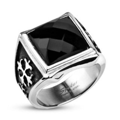 Square Onyx CZ Royale Cross Cast Ring 316L Stainless Steel-WildKlass Jewelry