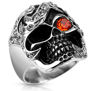 Multi CZ Pirate Treasure Skull Stainless Steel Wide Cast Ring-WildKlass Jewelry