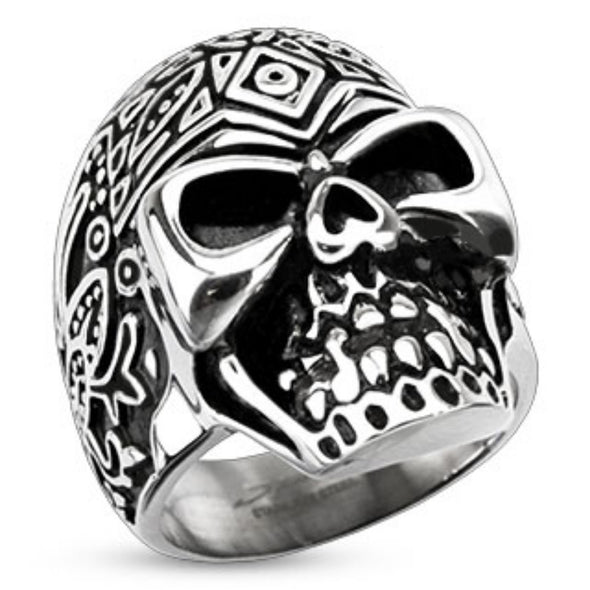 Decorated Day of the Dead Sugar Skull Wide Cast Ring 316L Stainless Steel-WildKlass Jewelry