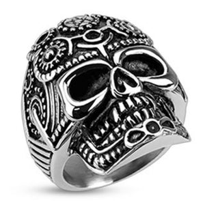 Decorated Pentagram Gear Skull Wide Cast Ring Stainless Steel-WildKlass Jewelry