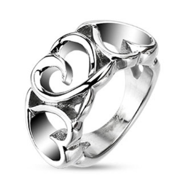 Triple Heart Loop Hollow Cast Ring Stainless Steel-WildKlass Jewelry