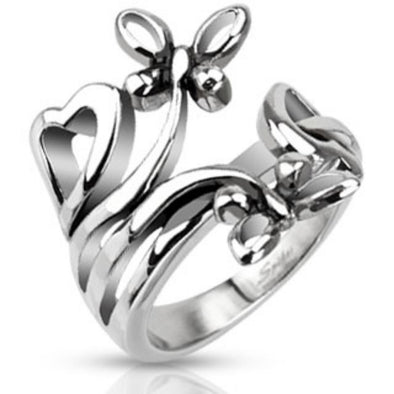 Extruding Nature of Butterflies and Hearts Ring Stainless Steel-WildKlass Jewelry