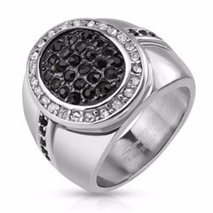 Micro Paved Oval Center Two Toned Stainless Steel Cast Ring-WildKlass Jewelry