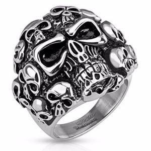 Multi Stacked Skulls Casted Biker Ring Stainless Steel-WildKlass Jewelry