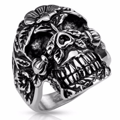 Sugar Skull Casted Biker Ring Stainless Steel-WildKlass Jewelry