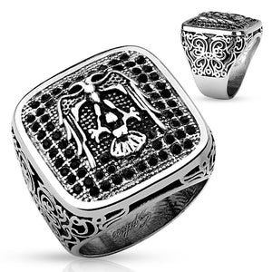 Paved Gem Eagle Design Stainless Steel Biker Cast Ring-WildKlass Jewelry