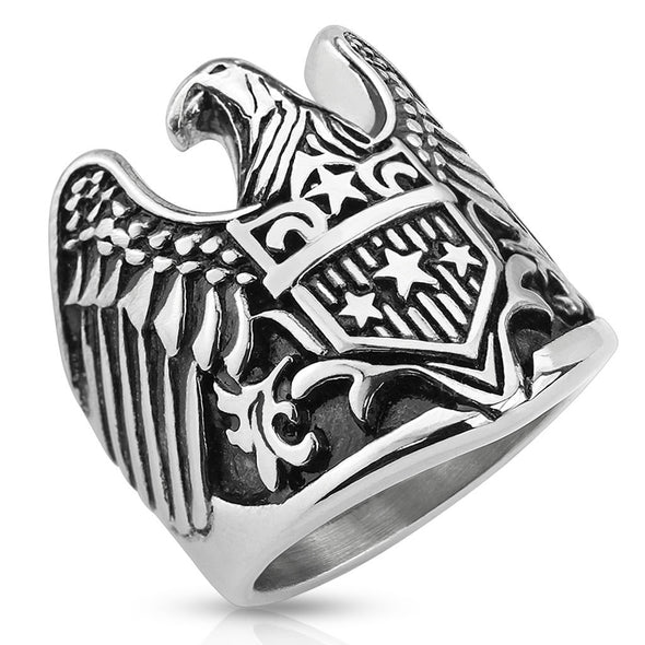 Eagle with Star Shield Stainless Steel Biker Cast Ring-WildKlass Jewelry