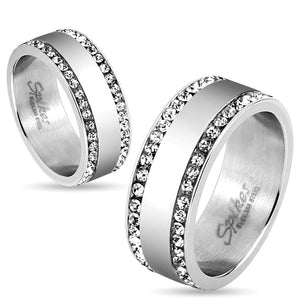 Two Lined CZ Edges Stainless Steel Couple Ring-WildKlass Jewelry