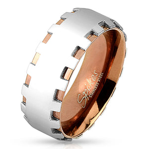 Gear Edge Two Tone Coffee IP Stainless Steel Ring-WildKlass Jewelry