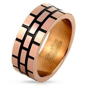 Black Lined Square Coffee IP Stainless Steel Ring-WildKlass Jewelry