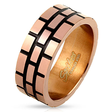 Black Lined Square Coffee IP Stainless Steel Ring-WildKlass Jewelry