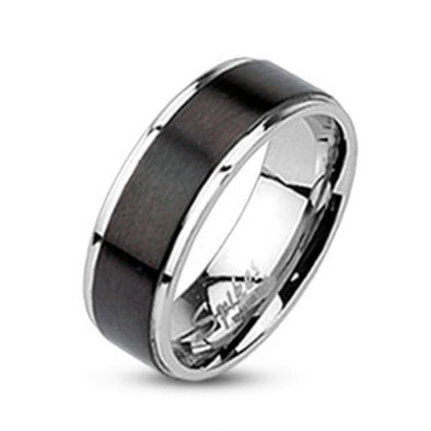 Brushed Black IP Center Band Ring 316L Stainless Steel-WildKlass Jewelry