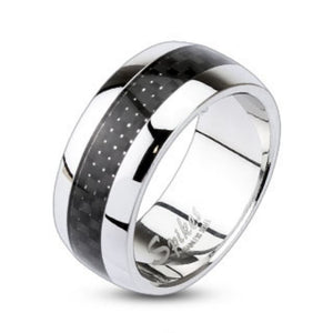 Carbon Fiber Inlay Center Dome Band Ring 316L Stainless Steel-WildKlass Jewelry
