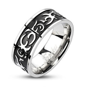 Center Black IP Casted Tribal Band Ring 316L Stainless Steel-WildKlass Jewelry